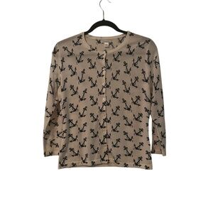 Garnet hill Women's White Nautical Long Sleeve Cardigan Size S